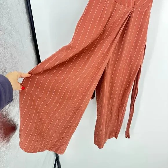 Saylor Emery Stripe Jumpsuit in Rust Size XS Linen Blend Wide Leg Preppy Coastal - Picture 6 of 11